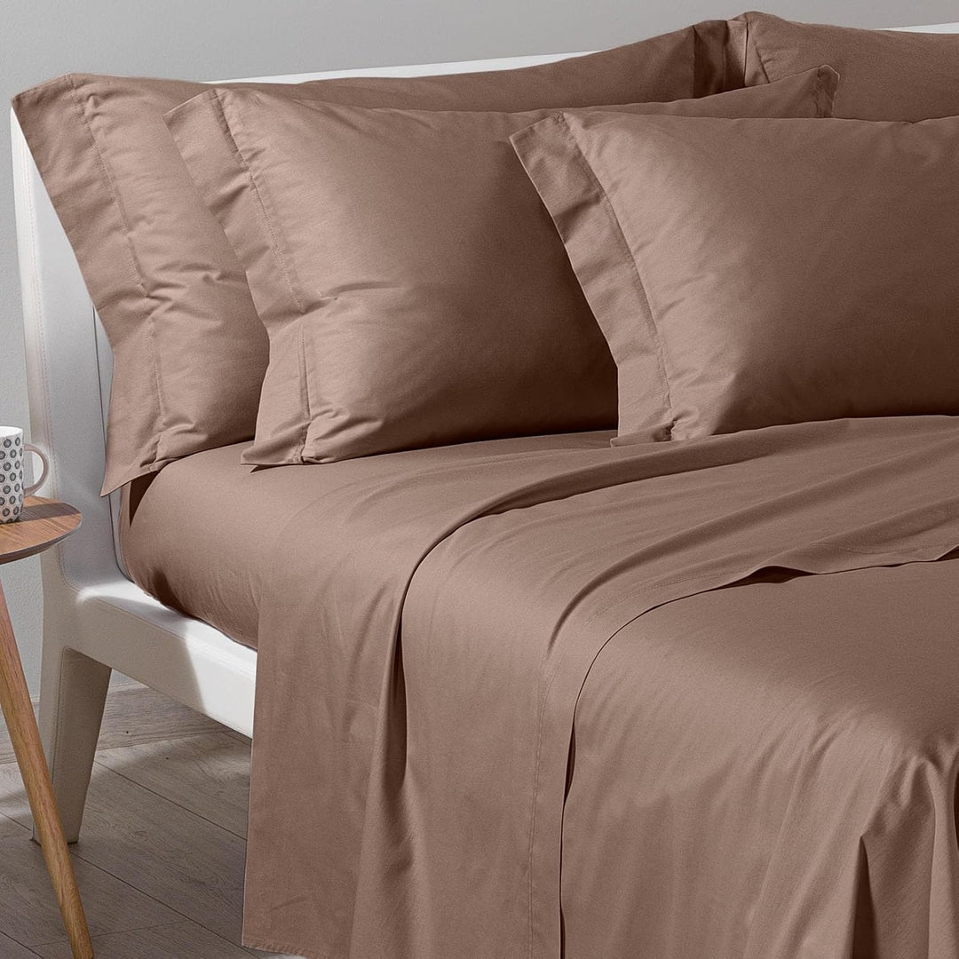 Caleffi - Bettwäsche-Set aus Baumwolle, einfarbig, für französisches Bett, Mokka Una piazza e mezza