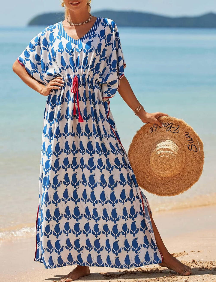Bsubseach Damen Beachwear Türkische Kaftans Lange Strandkleid Caftan Beach Dress Weiss 2, Weiss 2