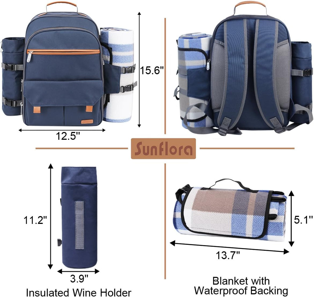 Sunflora Picknickrucksack 4 Personen Picknickset mit Isoliertem Kühlfach und Decke für Camping Outdo