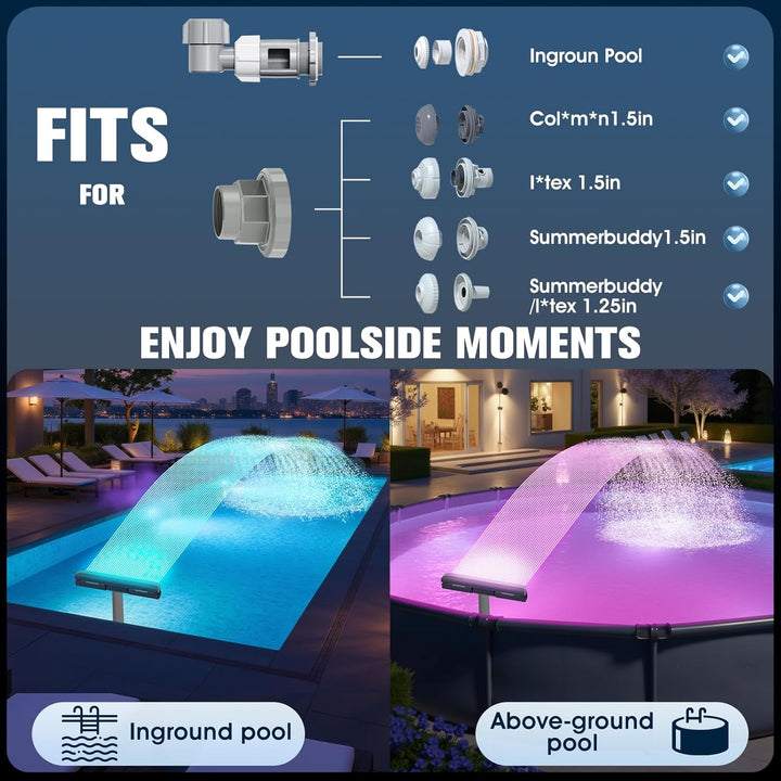 KingSom Pool Wasserfall mit LED llich,Wiederaufladbare Springbrunnen Pool Brunnen Wasserfall, mit Fe