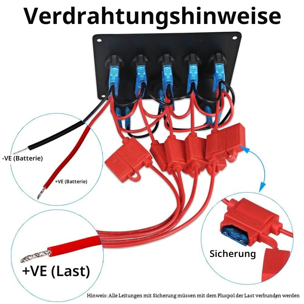 KAOLAI Schalter Panel 12V/24V 4.2A IP65 Wasserdicht Schalter Panel 12V Camper Dual-USB-Ladegerät LED
