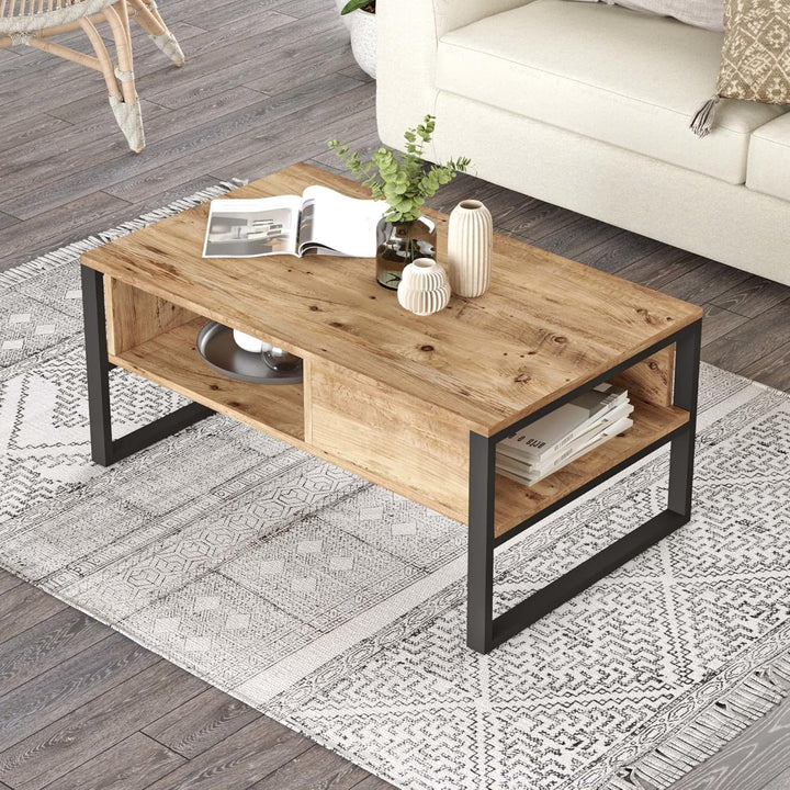 [en.casa] Couchtisch Laukaa Beistelltisch mit 2 Ablagefächern Wohnzimmertisch 44,5 x 100 x 60 cm Sof