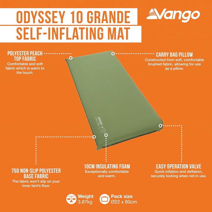 Vango Odyssey Selbstaufblasende Schlafmatte, Epsom Green, 10cm