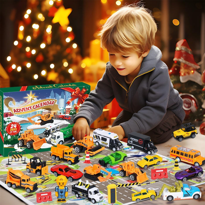 iZoeL Adventskalender Autos Junge 2024,Auto-Spielzeug-Adventskalender Kinder, 24 Fahrzeuge aus Legie