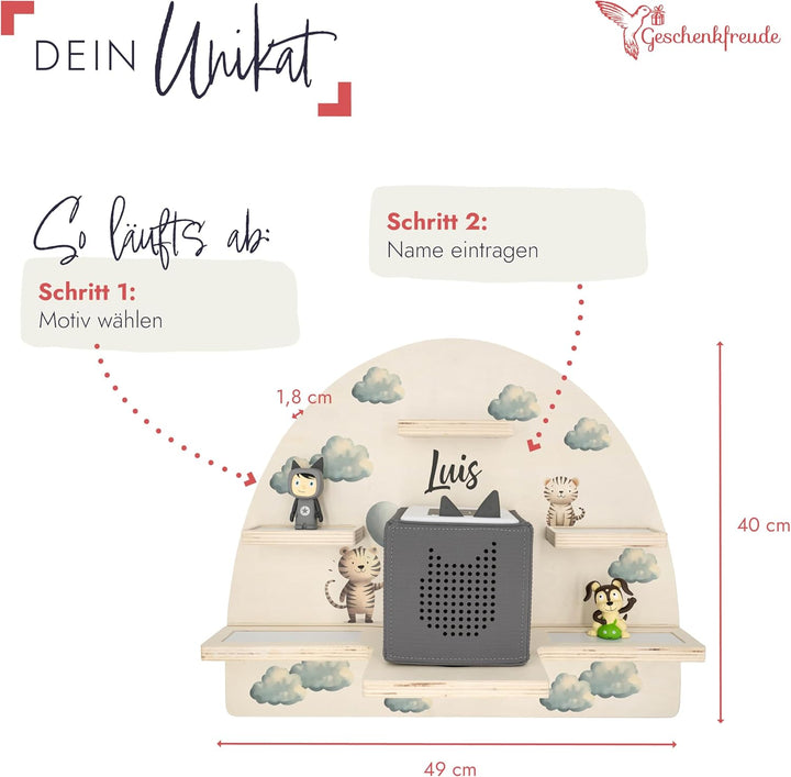 Geschenkfreude Personalisiertes Toniebox Regal für Kinderzimmer - Kinder Wandregal für Tonie Hörfigu