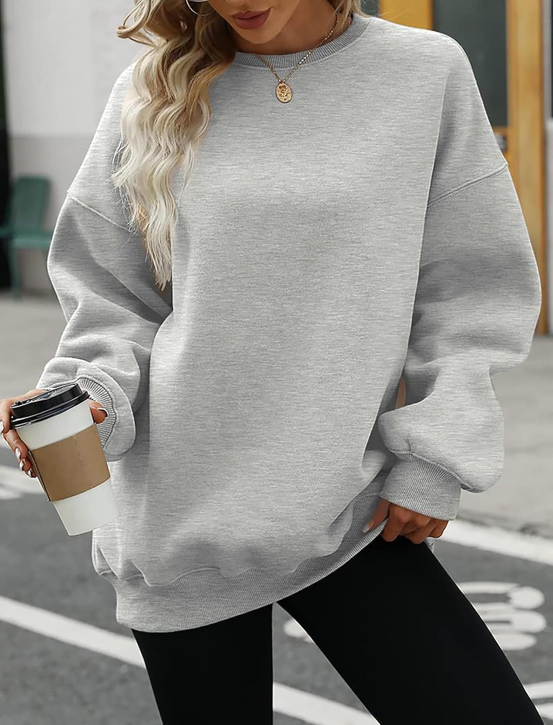 Timuspo Pullover Damen Oversize Langarm Fleece Rundhalsausschnitt Sweatshirt Herbst Winter Frauen Mä