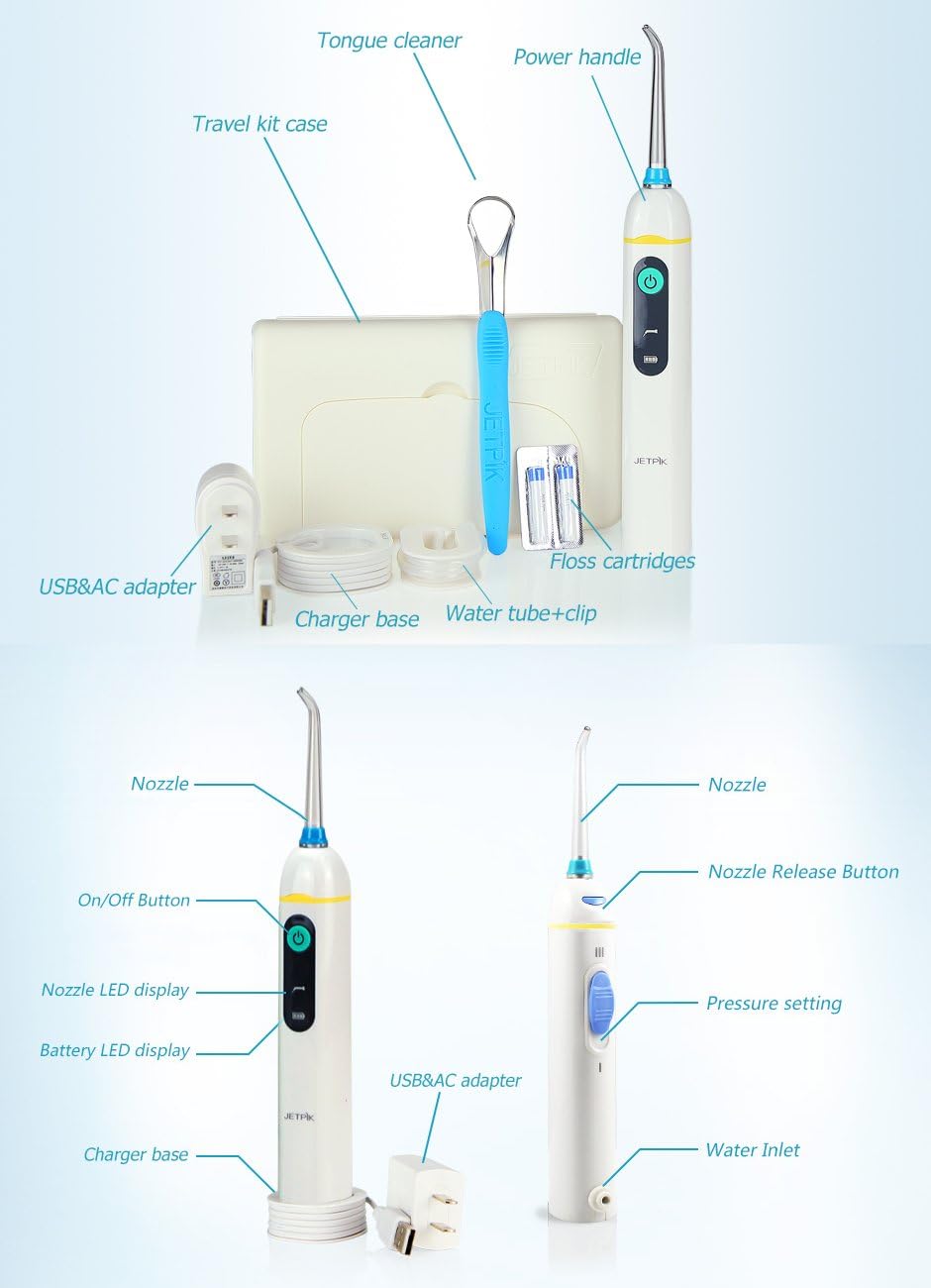 JETPIK JP-50 Elektrische Zahnseide, wiederaufladbar, mit pulsierender Zahnseide und Wasserstrahl TRA