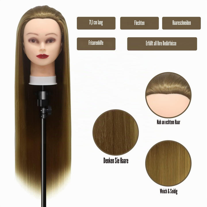 Trainingsköpfe, 28 inch Übungskopf Frisierkopf Friseur 100% Synthetikfaser-Haar Styling Kopf Frisier