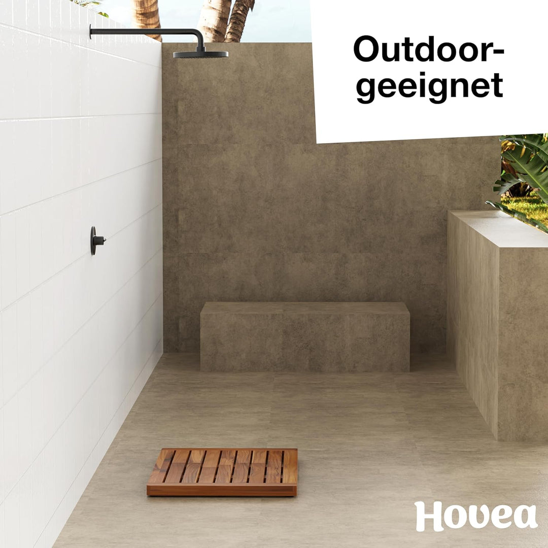 Hovea - Badematte aus Teakholz 61 x 45 cm - Duschmatte Holz - Euchtigkeitsbeständig, Schimmelresiste