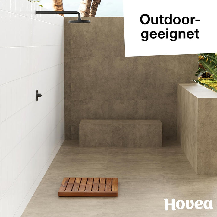 Hovea - Badematte aus Teakholz 61 x 45 cm - Duschmatte Holz - Euchtigkeitsbeständig, Schimmelresiste