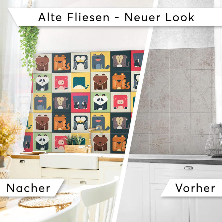 50 Stück Fliesenfolie für Küche und Bad 10x10 cm - Klebefliesen, Mosaikfliesen - Stickerfliesen, Fli