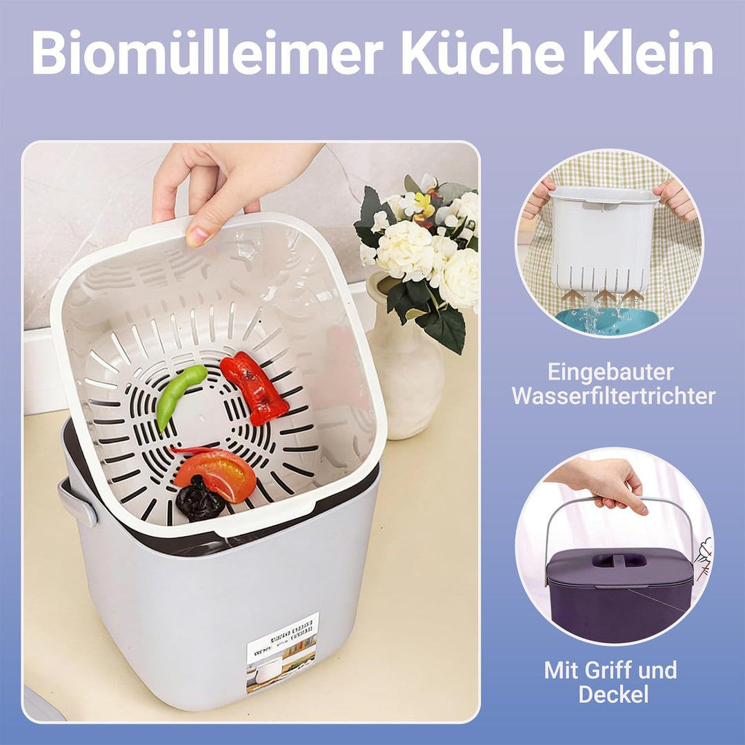 4L Biomülleimer Küche Klein,Komposteimer Küche mit Sieb,Biomüll Behälter mit Deckel,Geruchsdicht Bio