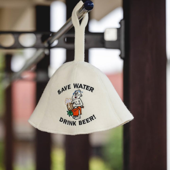 Natural Textile Saunahut 'Drink Beer' White - 100% organische Wollfilzmützen - Schützen Sie Ihren Ko