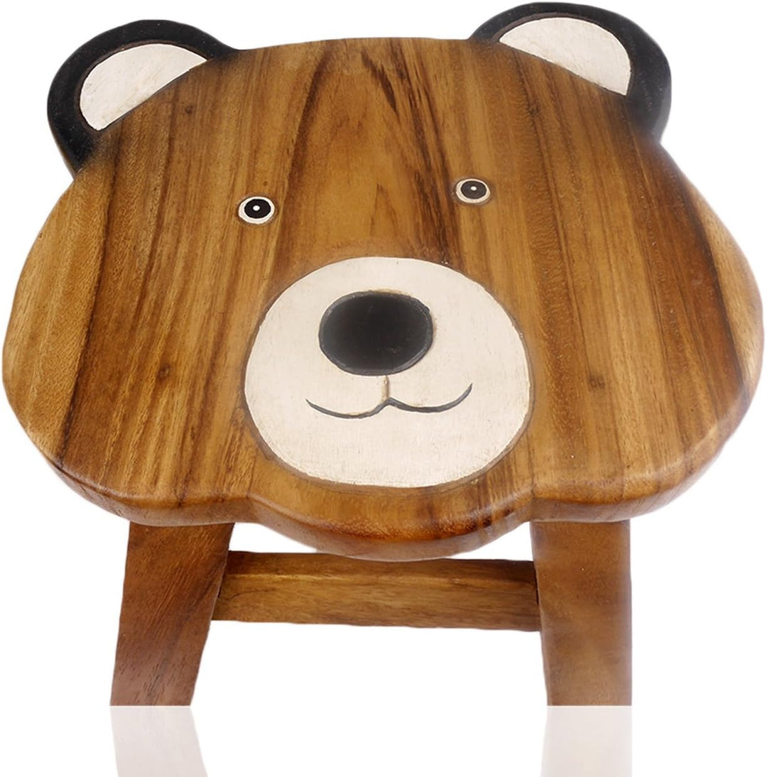 ART-CRAFT Vielseitiger Kinderhocker Holzhocker rund aus Massivholz Tiermotiv Teddy mit vielen Einsat