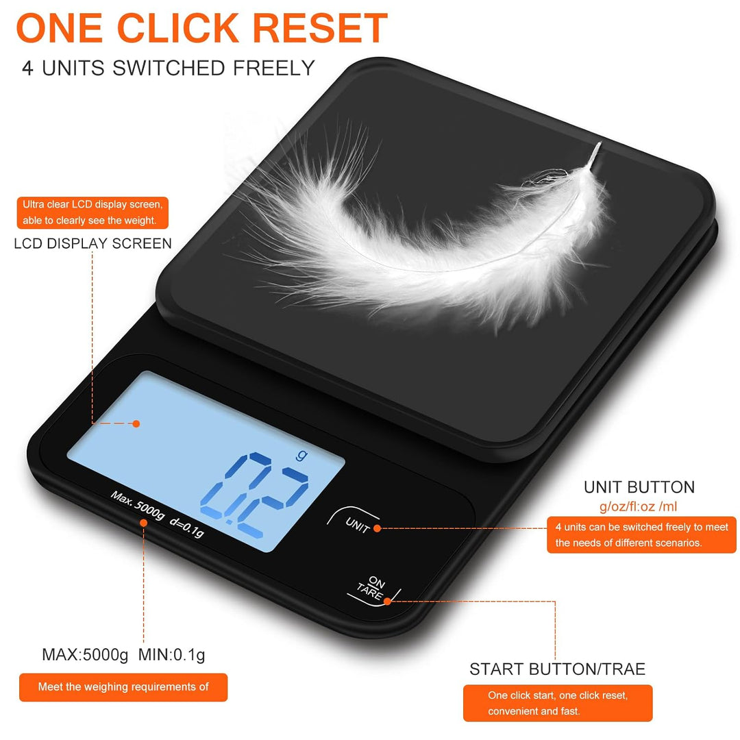 Elektronische Kaffeewaage, 5kg/0.1g Multifunktionale Küchenwaage Digital, Digitale Küchenwaagen Wand