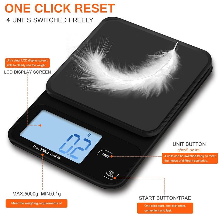Elektronische Kaffeewaage, 5kg/0.1g Multifunktionale Küchenwaage Digital, Digitale Küchenwaagen Wand