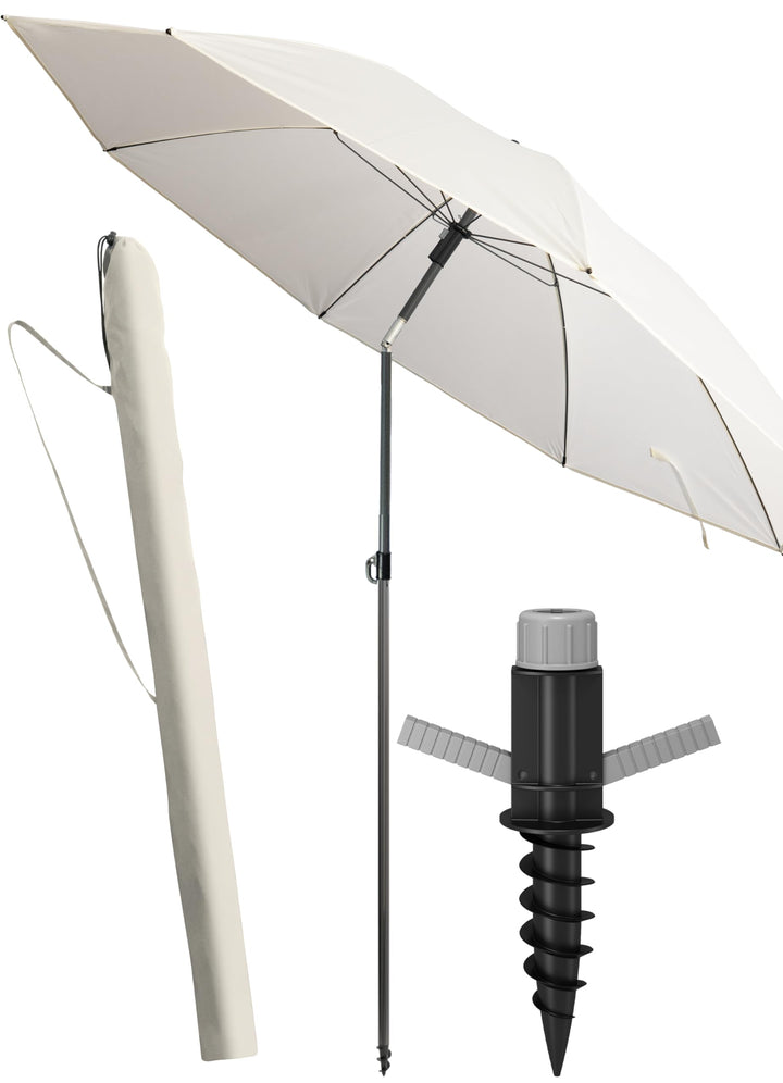 4smile Sonnenschirm Strand SunnyJoy 3-IN-1-SET, Fb. Beige - Strandschirm Ø 180 cm + Bodenhülse + Sch