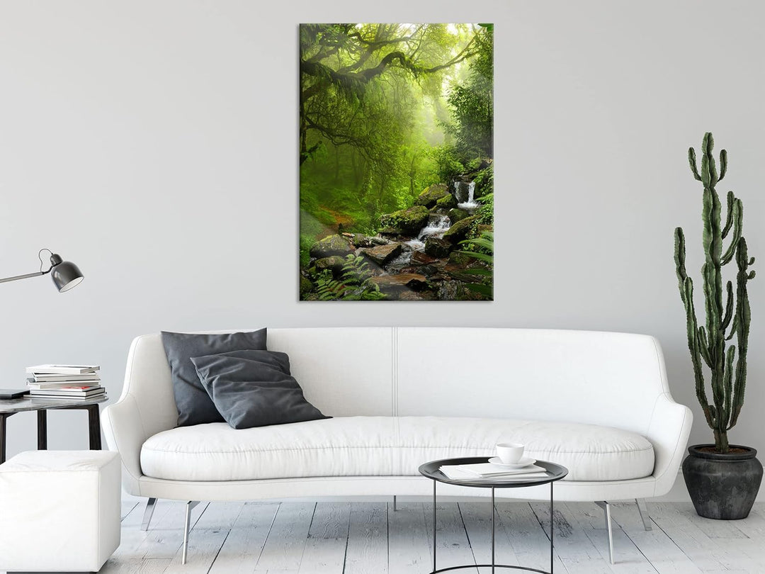 Pixxprint Glasbild | Wandbild aus Echtglas | Kleinder Wasserfall im Dschungel | 60x80 cm | inkl. Auf