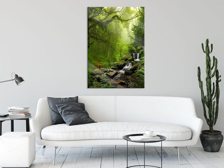 Pixxprint Glasbild | Wandbild aus Echtglas | Kleinder Wasserfall im Dschungel | 60x80 cm | inkl. Auf