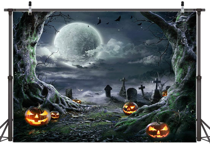 AIIKES 8x6FT Halloween Horror Nacht Fotografie Hintergrund Horror Nacht Hintergrund Kürbislaterne Hi