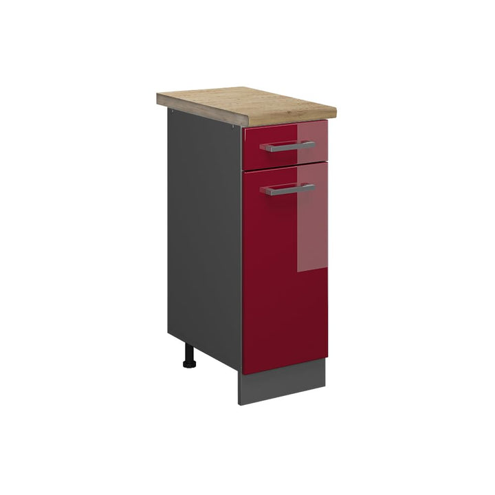 Vicco Küchenunterschrank R-Line, Bordeaux Hochglanz/Anthrazit, 30 cm, AP Eiche Bordeaux Hochglanz Sc