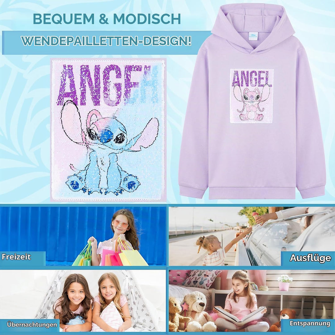 Disney Stitch Pullover Mädchen, Jungen &amp; Teens, Atmungsaktiv Kinder Hoodie Kuschelig mit Wendbarem P
