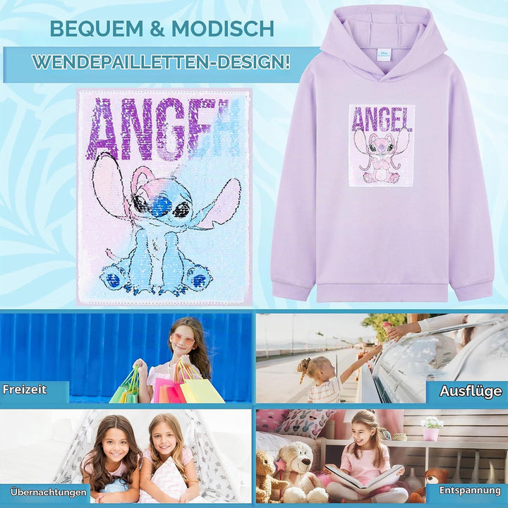 Disney Stitch Pullover Mädchen, Jungen &amp; Teens, Atmungsaktiv Kinder Hoodie Kuschelig mit Wendbarem P