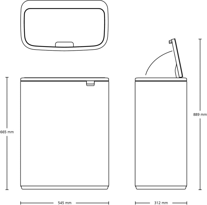Brabantia 221460 Bo Touch Bin – 2 x 30 Liter Inneneimer (Mineralbeton grau) Abfalleimer / Recycling