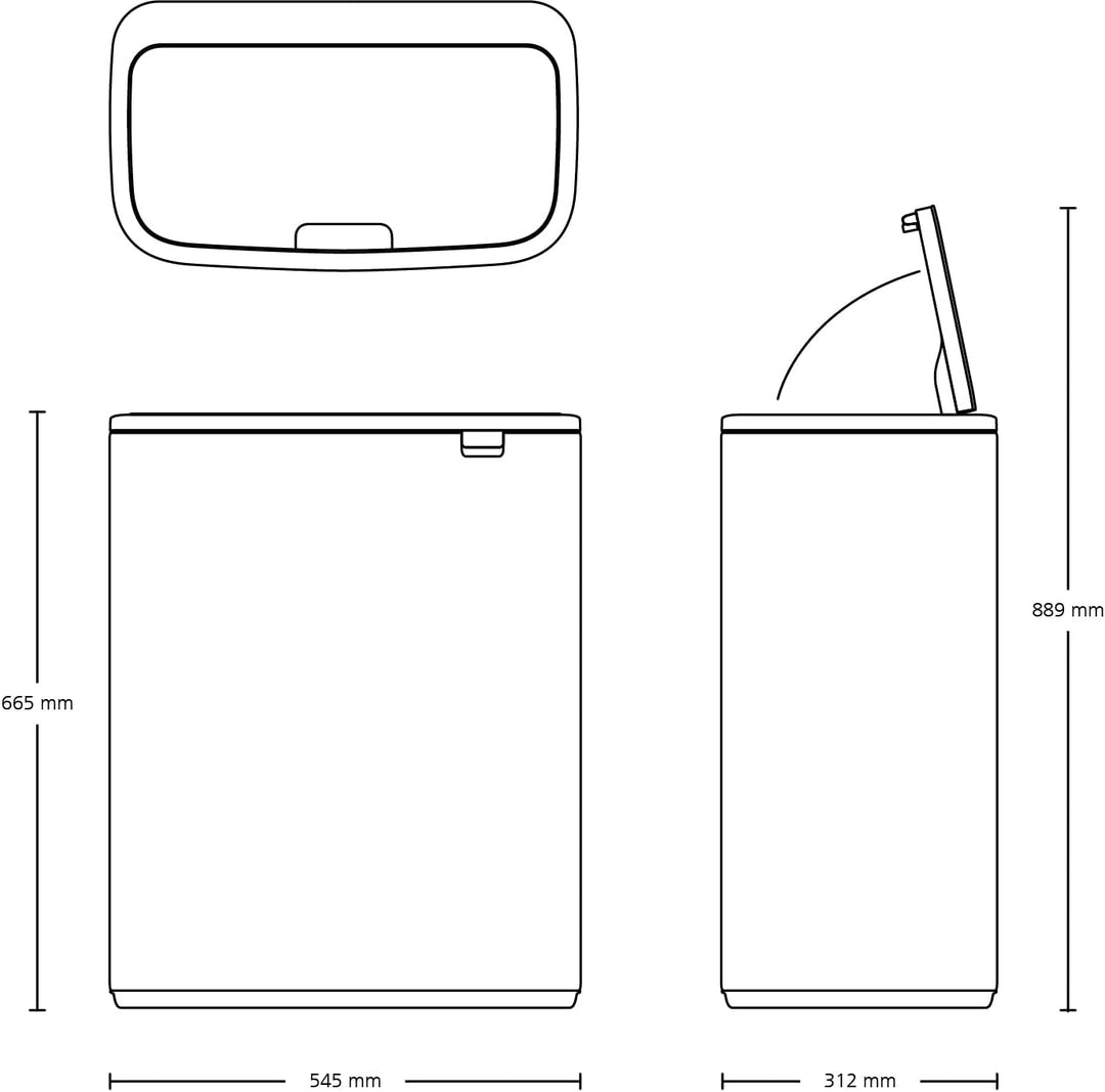 Brabantia Bo Touch Mülleimer — 2 x 30-Liter-Inneneimer (matter Stahl, fingerabdruckfest) Müll-/Recyc