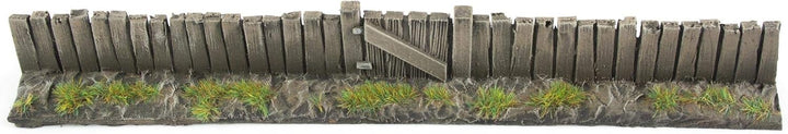 War World Gaming | Holz-Zaun &amp; Tor | Bemalt &amp; Beflockt x 3 | 20-28 mm Tabletop Gelände Modellbau Lan
