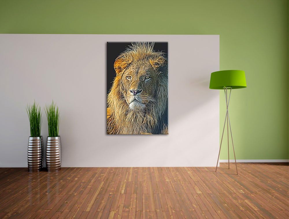 beeindruckender Löwe Deluxe Format: 100x70 cm auf Leinwand, XXL riesige Bilder fertig gerahmt mit Ke