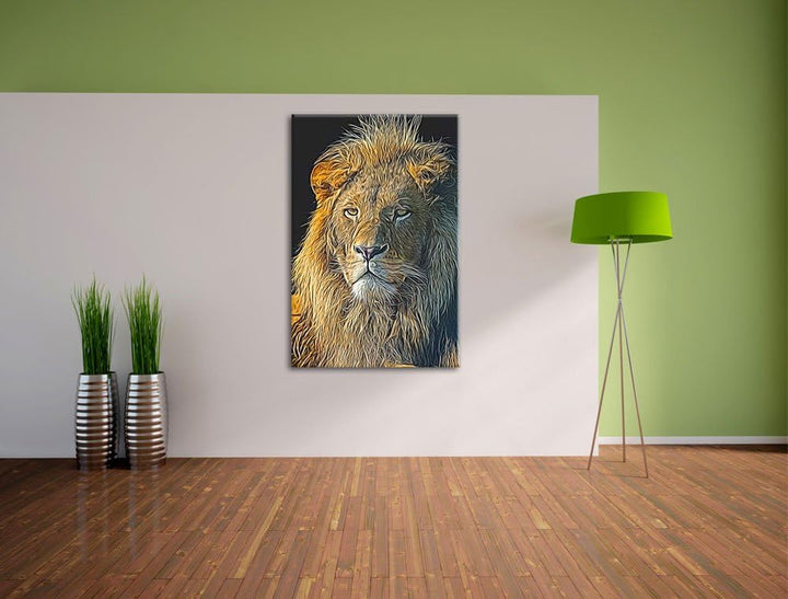 beeindruckender Löwe Deluxe Format: 100x70 cm auf Leinwand, XXL riesige Bilder fertig gerahmt mit Ke