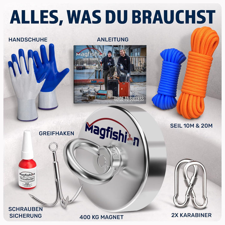 Magfishion - Mega Magnetfischen Set – 400 kg - Ø90mm - Neodym Magnet Mit 2 Seilen – Perfekt zum Magn
