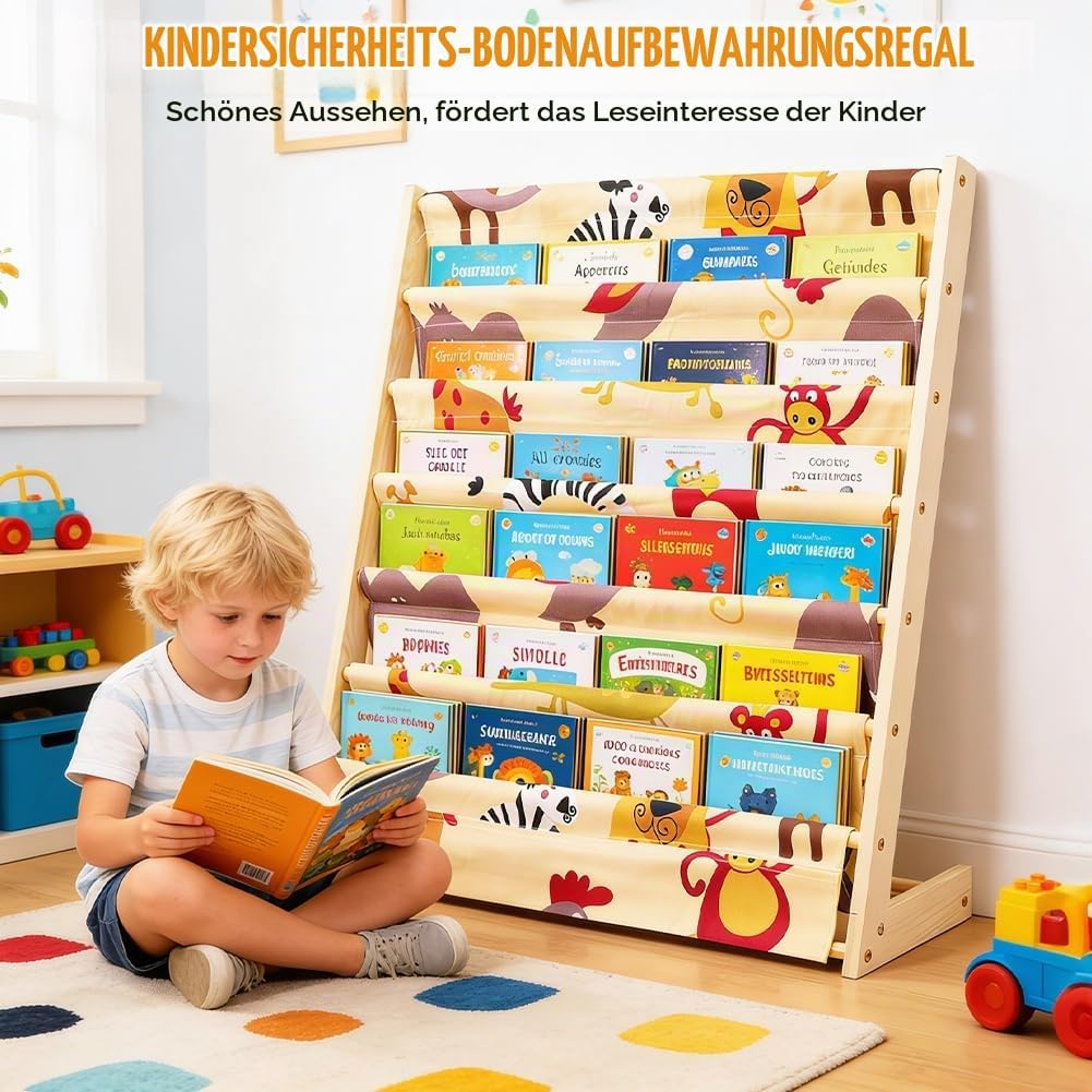 Bücherregal Kinder mit 6 Oxford-Stoff Fächern,Kinder-Bücherregal, 6 Ebenen, Bücherregal,Aufbewahrung
