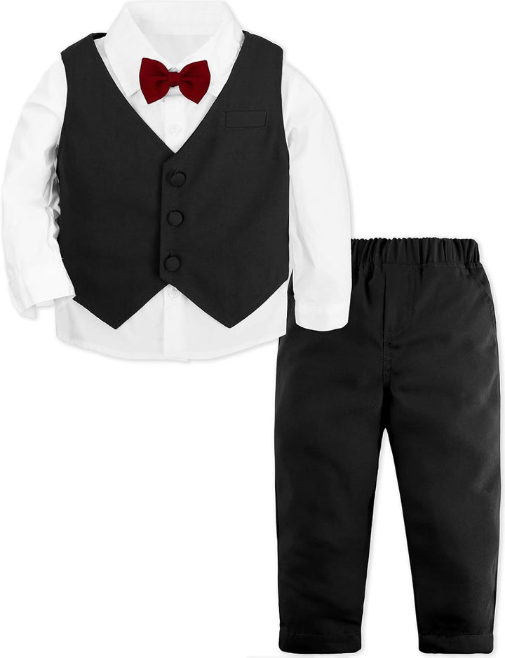 mintgreen Jungen Gentleman Smoking Anzug Langarm Hemd + Weste + Hosen + Krawatte für Festlich Taufe