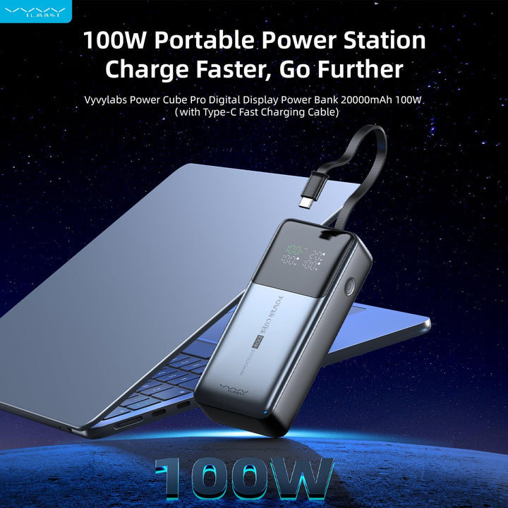 Powerbank 20000mAh mit 100W PD Schnellladung, LED Taschenlampe, 2‑Port Ladegerät für iPhone 15/14, S
