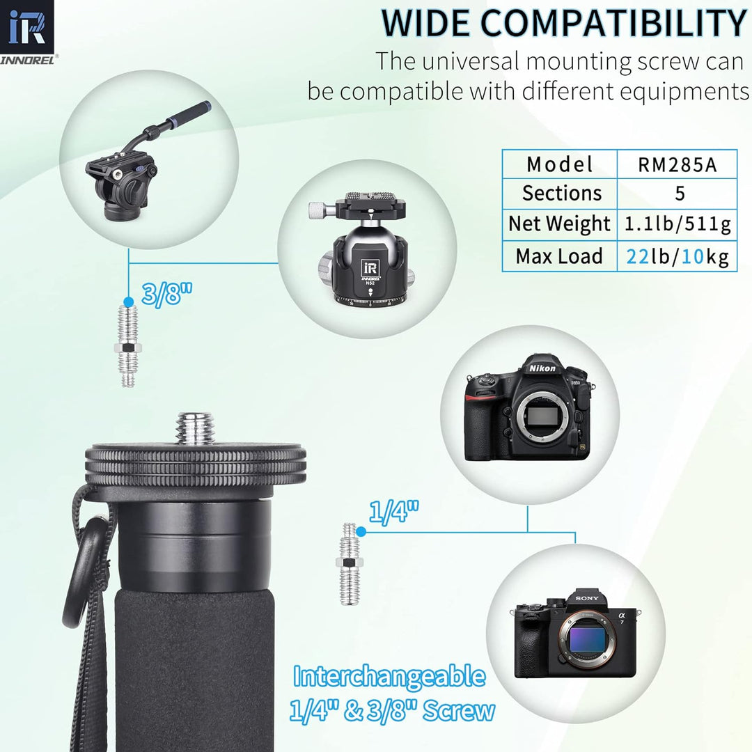 INNOREL RM285A Kamera Einbeinstativ Professionelles, tragbares, kompaktes Reise-Einbeinstativ aus Al