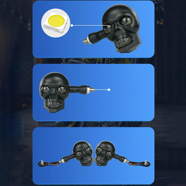 Feurige Totenkopflampe - Universal 12V Blinklicht Paar wasserdicht mit Glow Fackeln Set mit Glanz Mo