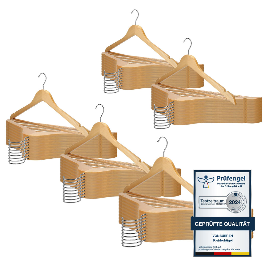 VonBueren 50 x Kleiderbügel Holz | 44,5 x 22 cm je Bügel/Holzbügel | Holzkleiderbügel | 360 Grad dre