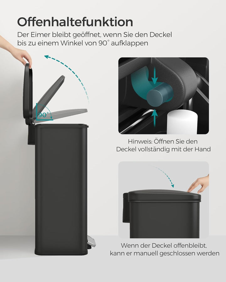 SONGMICS Mülleimer Küche, 40 Liter Abfalleimer, grosser Tretmülleimer, mit Deckel, aus Stahl, Softcl