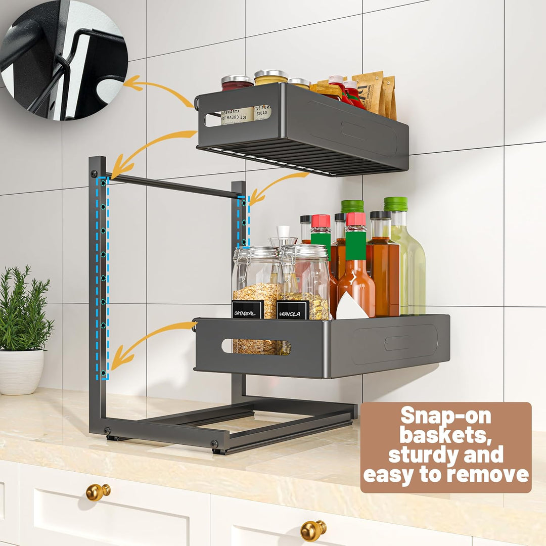 Küchenschrank Organizer 2 Etagen Spülschrank Organizer mit 4 Haken für Kitchen Bad Unter Waschbecken