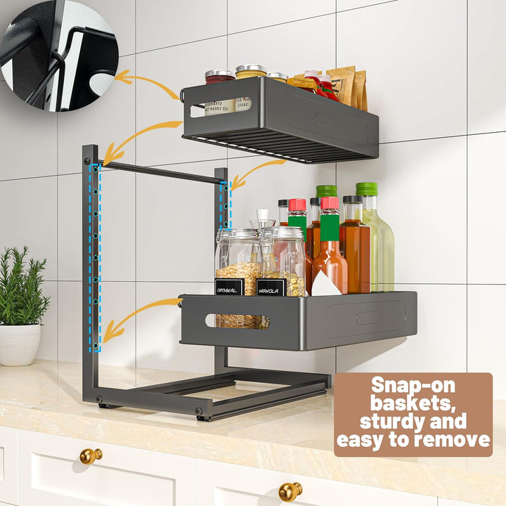 Küchenschrank Organizer 2 Etagen Spülschrank Organizer mit 4 Haken für Kitchen Bad Unter Waschbecken
