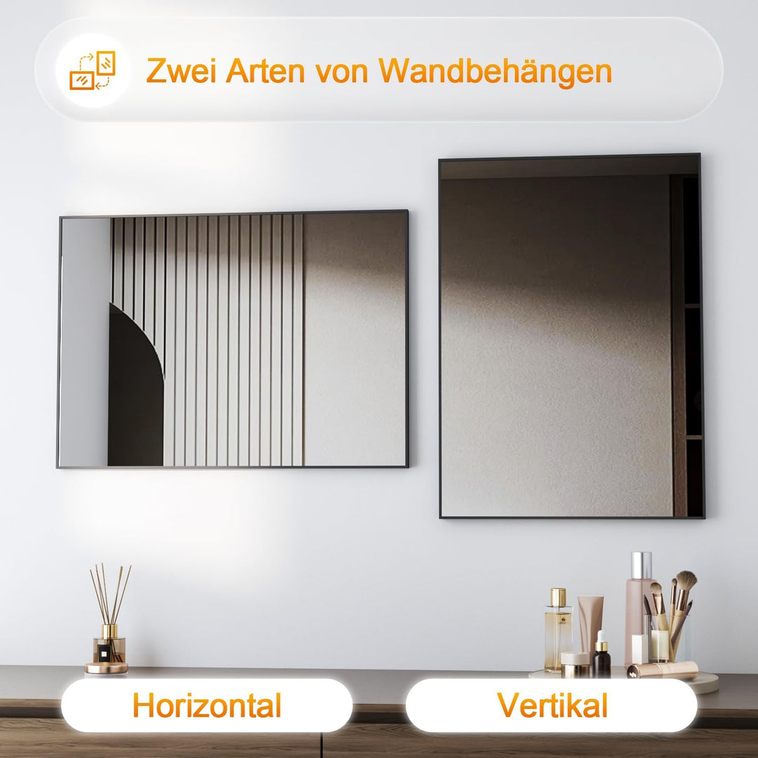 Spiegel Schwarz Wandspiegel 40x60cm Rechteckiger Metallrahmen Badspiegel Badezimmer Wandmontage Bade