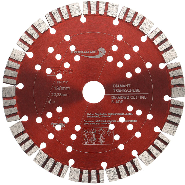 PRODIAMANT Turbo Diamant-Trennscheibe Beton 180mm x 22,23 mm Segmenthöhe 12mm 180/22,23mm, 180/22,23