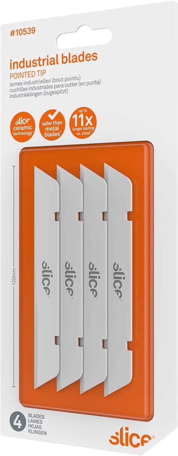 Slice 10539 | Industrieklingen Spitz 4 Stück | 12cm Kantenlänge | Für Slice Industrie-Cuttermesser |