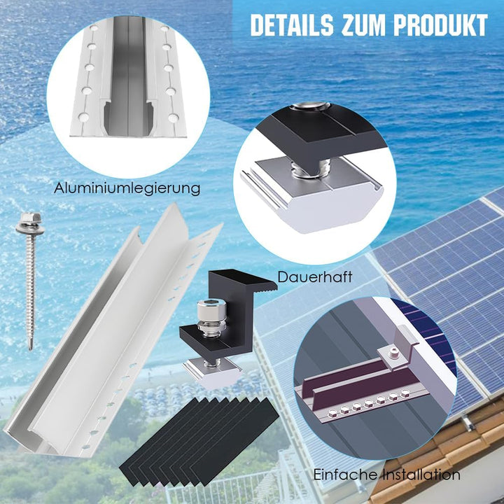 Solarmodul Halterung Kit,Flachdach PV Halterungen Kit, Alu Photovoltaik Montageschiene 300MM, für 35