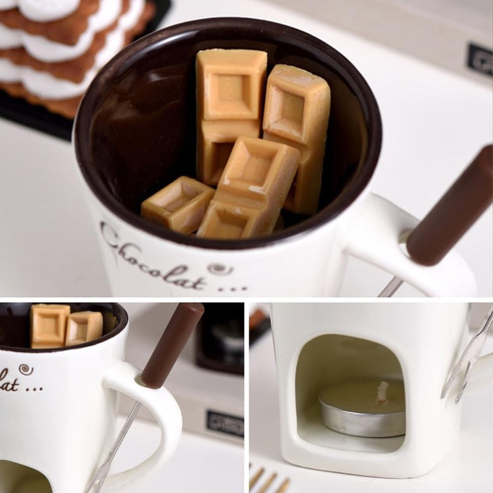 Schokofondue Tasse, 200ML Becher zum Schmelzen von Schokolade, Schokoladen Fondue Becher Set,Keramik