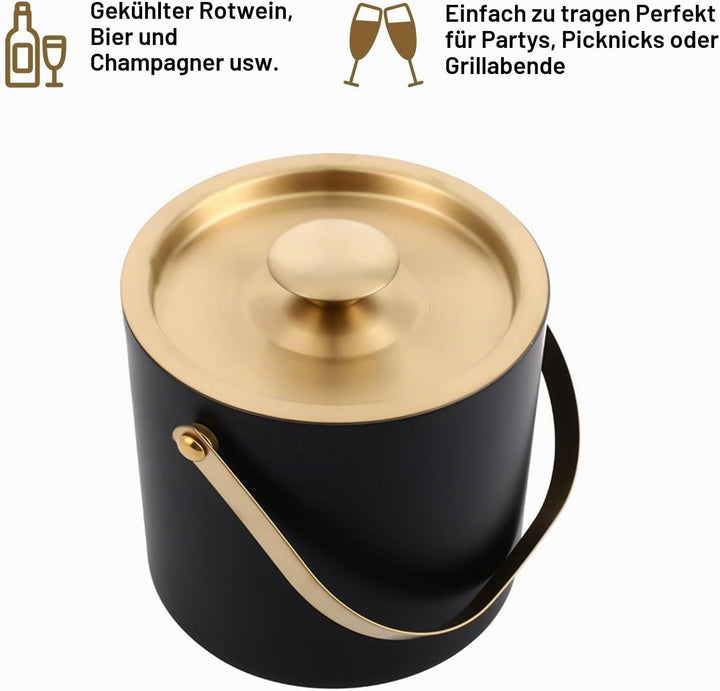3L Eiseimer Eiswürfelbehälter Eisbehälter Edelstahl,Doppelwandiger isolierter Eiskübel,Premium Eiskü