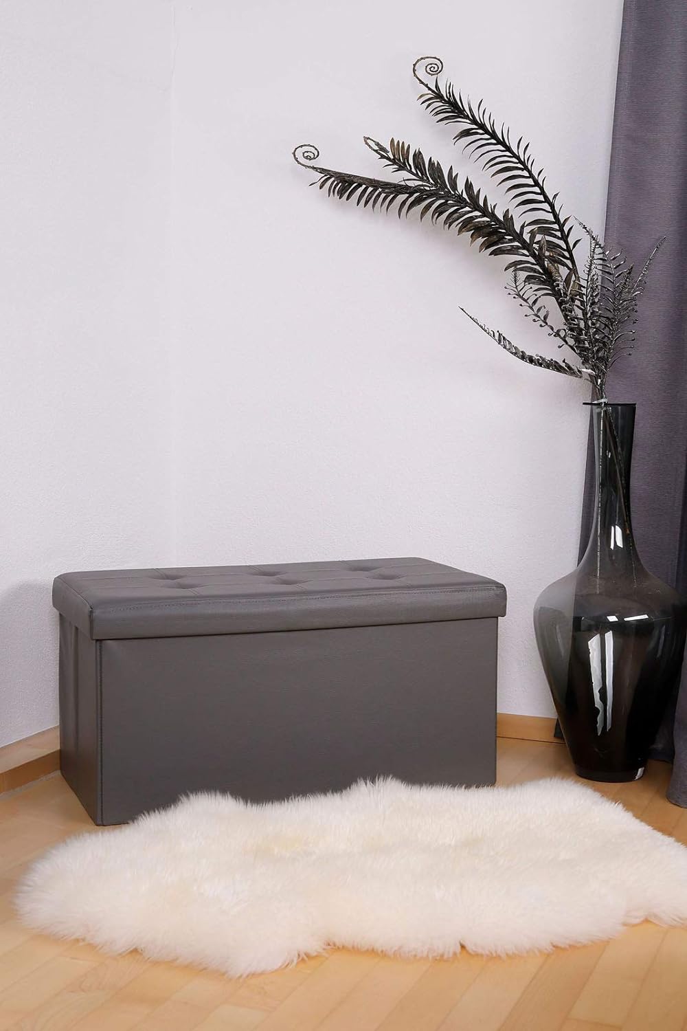 dibea Sitzhocker faltbar max 300 kg Kunstleder, 76x38x38 cm grau, 76x38x38 cm Grau