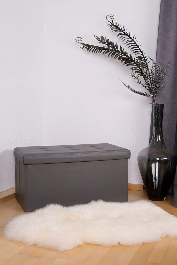 dibea Sitzhocker faltbar max 300 kg Kunstleder, 76x38x38 cm grau, 76x38x38 cm Grau